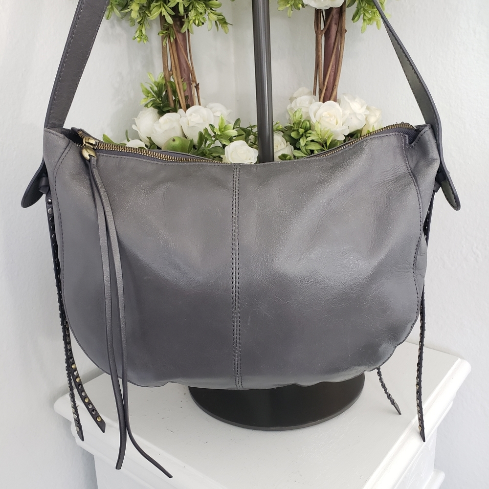 Hobo International Gray Leather hobo style w/ Studded Tassels NWOT condition